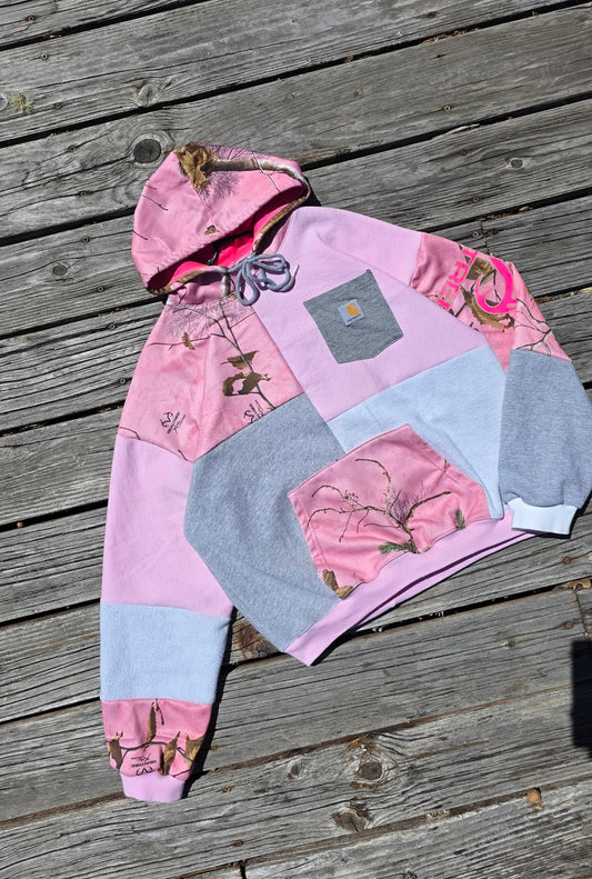 Pink camo hoodie (l)